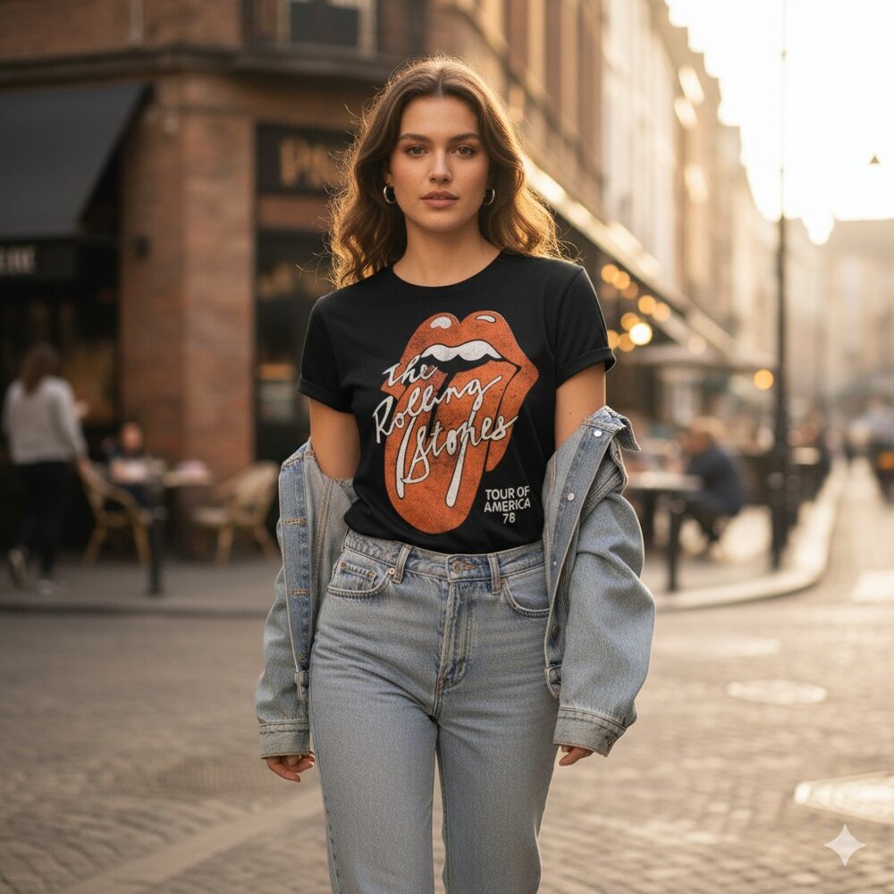 NWT The Rolling Stones Tour of America ’78 Graphic Band Tee Black XS 100% Cotton